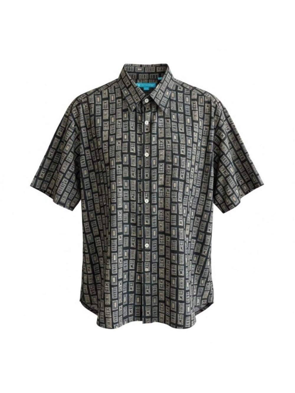 Tori Richard Vintage Men's Geometric Tribal Print Cotton Lawn Shirt  Size Large